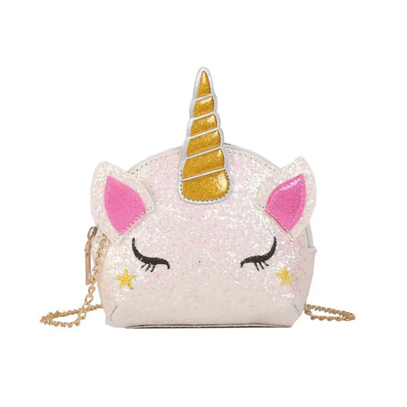 الأزياء يونيكورن حقيبة للفتيات السفر النساء الكرتون الطباعة حقائب كتف الترتر محفظة جلدية مخلب الجملة crossbody حقيبة
