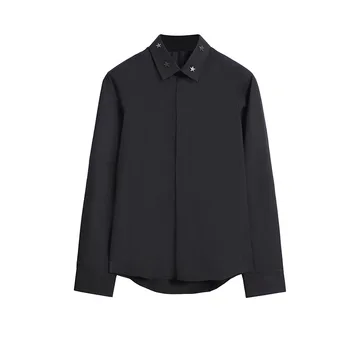 

New 2019 Men Digital 3D Metal stars Fashion Cotton Casual Shirts Shirt high quality Pocket Long-sleeves Top S 2XL #J17