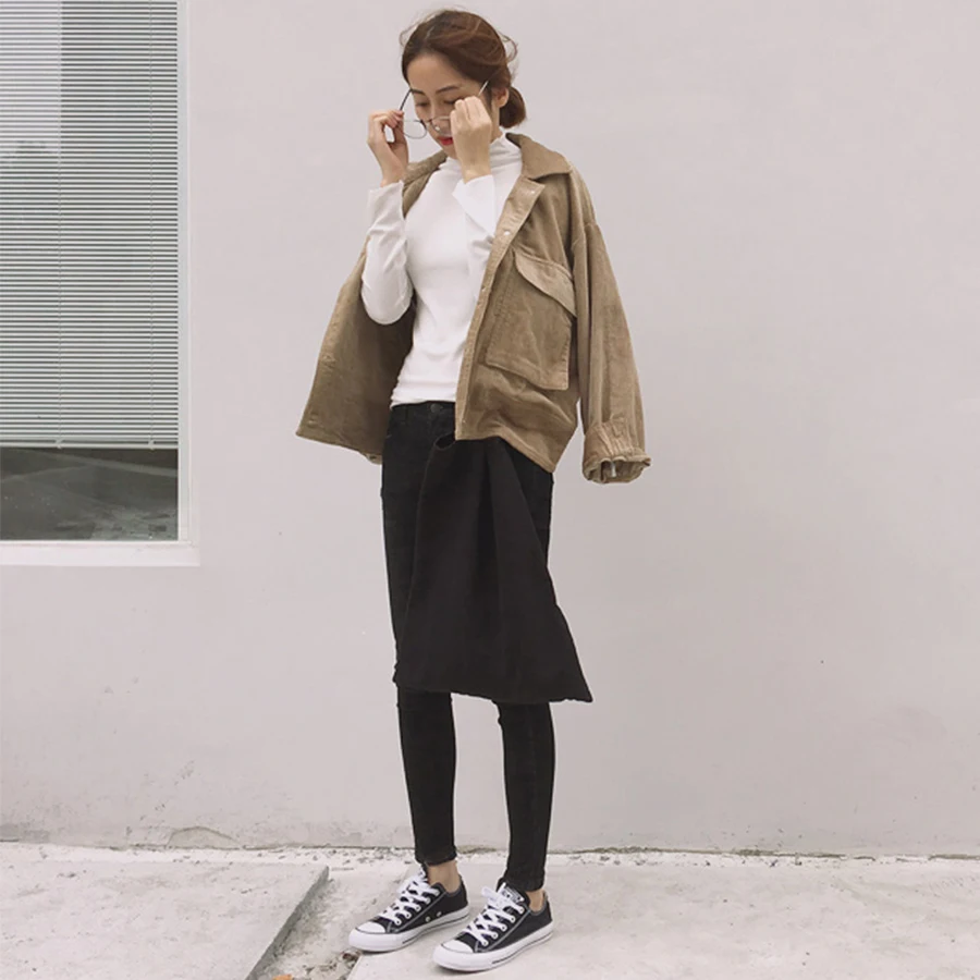 2018 الخريف سترة النساء خمر المتناثرة معاطف الإناث عارضة طويلة الأكمام جاكيتات السيدات سترة الأسود الشتاء الملابس الفتيات