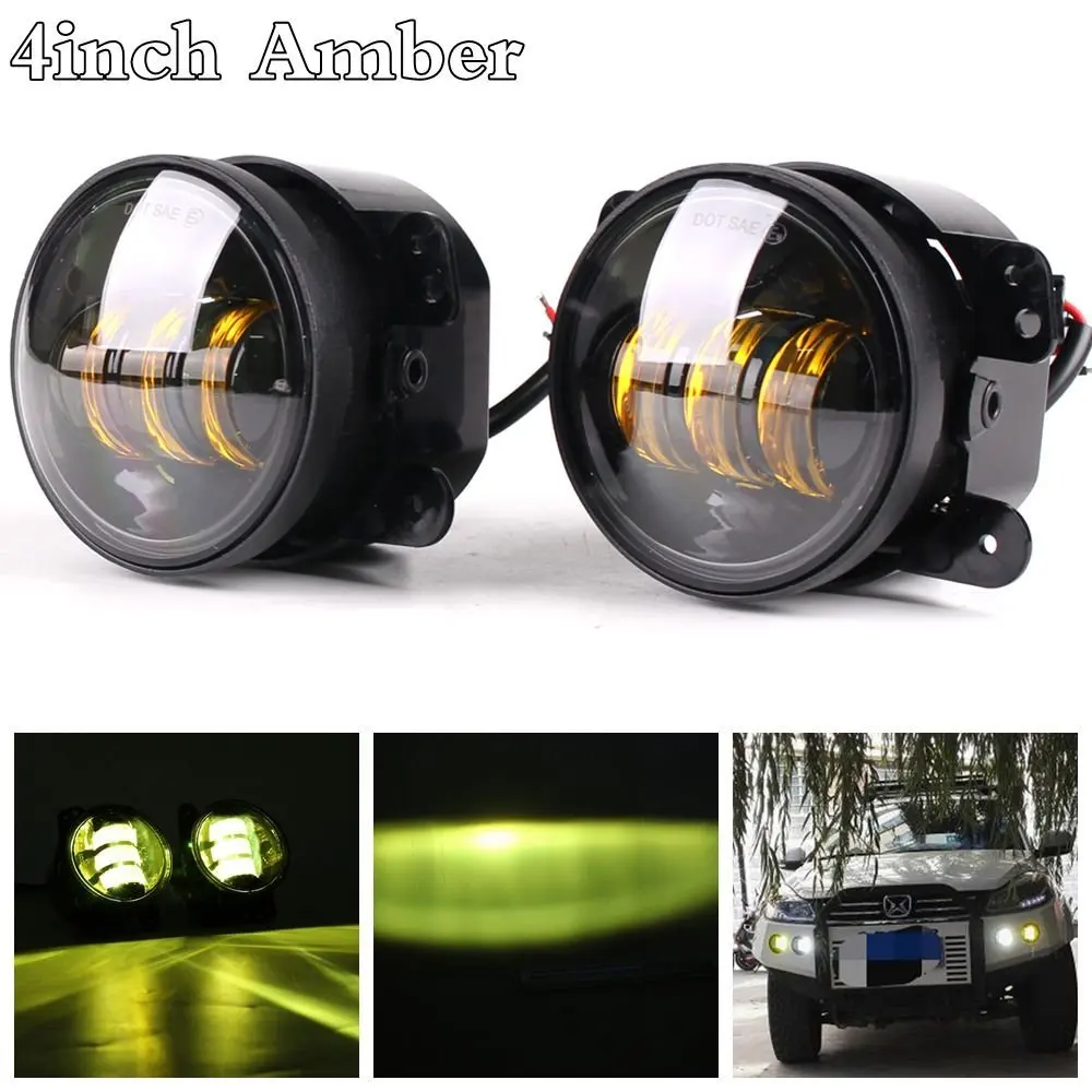 2pcs DOT 4" Inch Amber Yellow 30W Led Fog Lights for Jeep Wrangler 1997