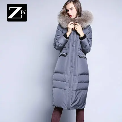 Cheap 2016 new hot winter Thicken Warm woman Down jacket Coats Parkas Outerwear Hooded Raccoon Fur collar long plus size  Straight