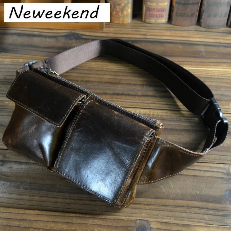 

NEWEEKEND Genuine Leather Crazy Horse Portable Small Hasp 7 inch Phone Cash Card Holder Waist Belt Bag for Man LZ-54333