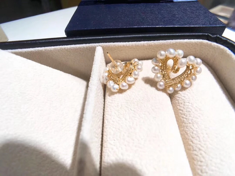 Yuaner модные новые элегантные 14k золотые кружевные плетеные жемчужные серьги