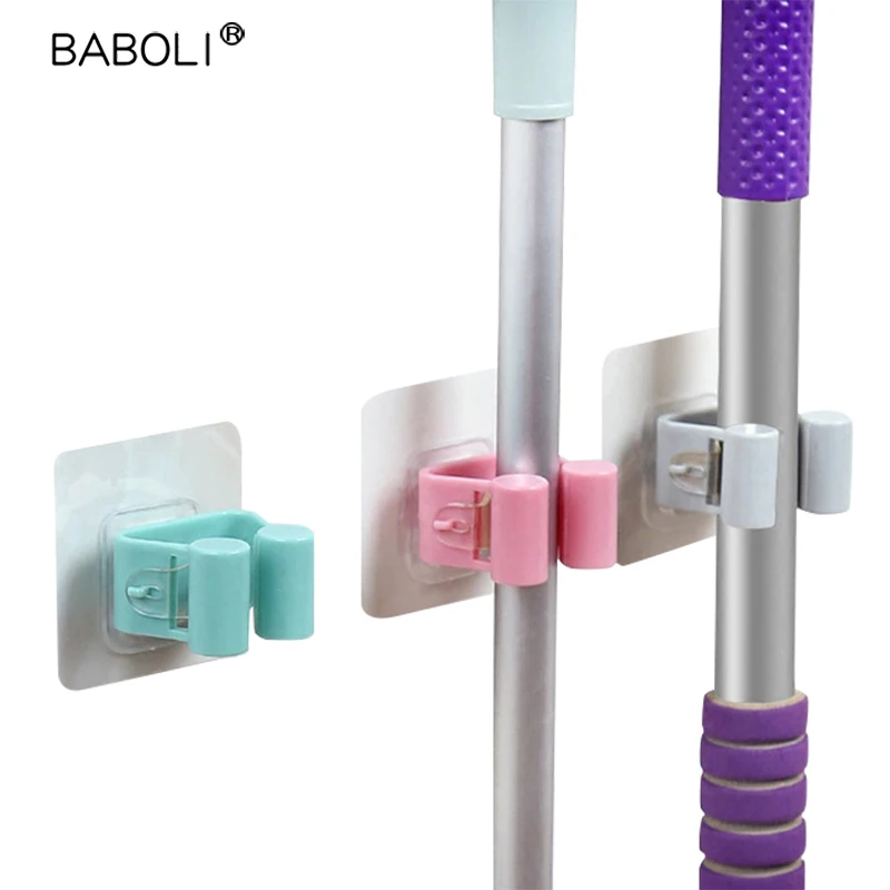 JILIDA Non Punch Adhesive Wall Mounted Mop Holder Storage Broom Hanger