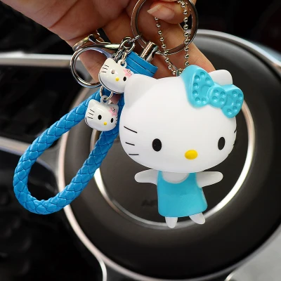 Милый мультяшный брелок hello kitty из кроличьего меха с помпонами, помпонами, брелок для женщин с кожаным ремешком, металлическое кольцо для ключей, цепочка для автомобильных сумок, брелок D35A
