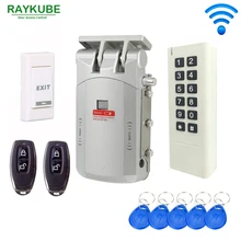 RAYKUBE беспроводная система контроля допуска к двери электрический дверной замок RFID Пароль Клавиатура Пульт дистанционного управления открытый замок беспроводной полный комплект
