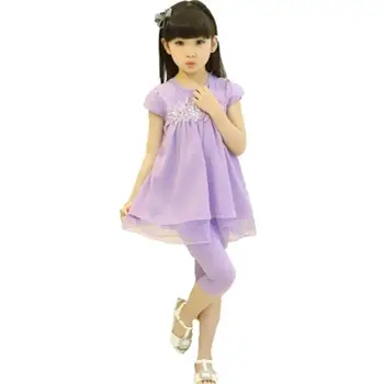 

2019 New Summer Casual Teenage Girls Cotton Clothes Suits Toddler Girl Embroidery Beading Mesh Tops+Solid Pants Tracksuits L155