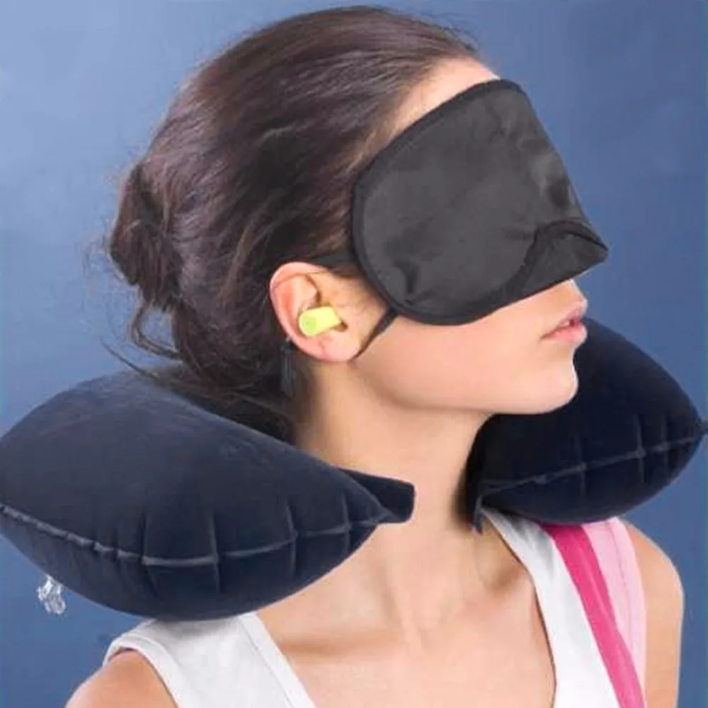 

1 set Travel Neck Pillow U Shaped Pillow Office Flight Traveling Neck Rest Soft Cushion Pillow Health Care+eye mask + 2 Ear Plug