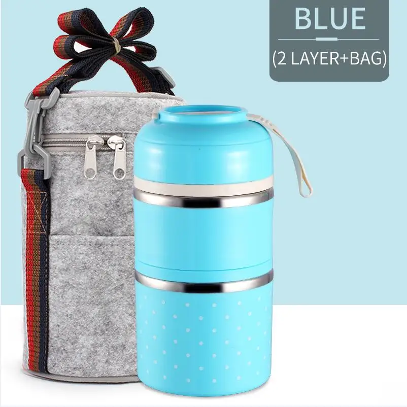 Blue 2 With Bag WORTHBUY милый японский термальный Ланч-бокс герметичный из нержавеющей стали Bento box детский портативный контейнер для еды для пикника и школы - Цвет: Blue 2 With Bag
