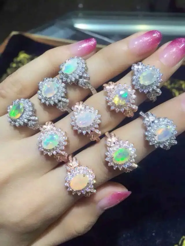 

Natural opal Ring Natural gemstone ring 925 sterling silver trendy Elegant Luxury Diana round women girl party gift Jewelry