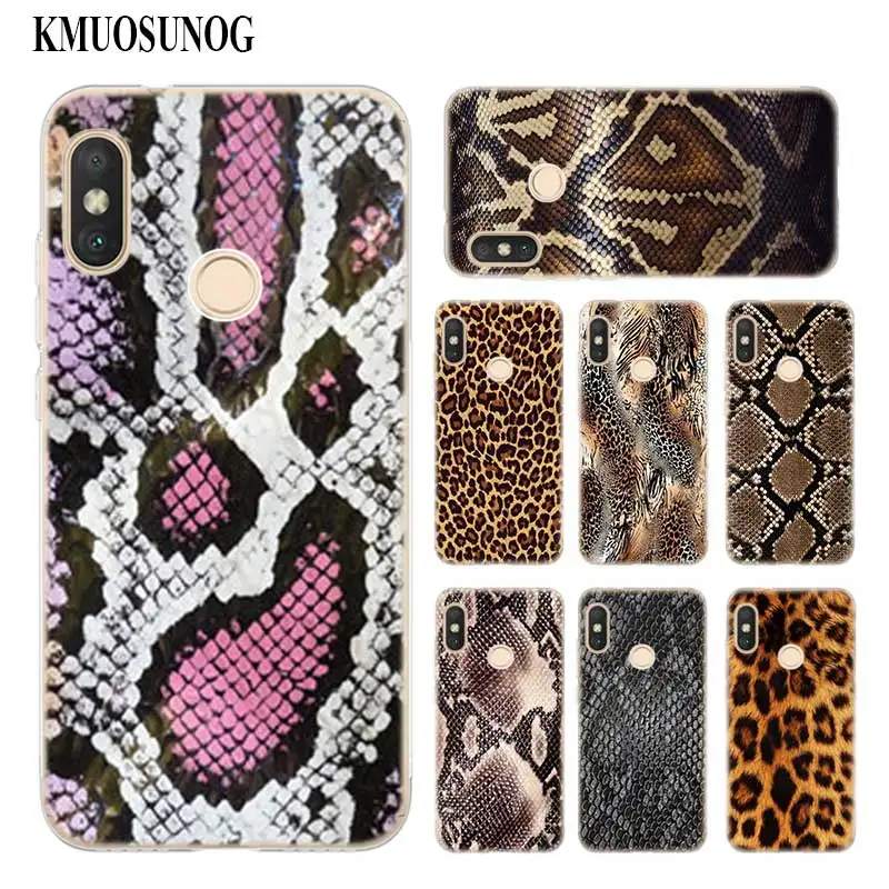 

Transparent Soft Silicone Phone Case leopard print Snake skin art pattern for Xiaomi A1 A2 8 F1 Redmi S2 Note 4X 5 6 5A 6A Pro