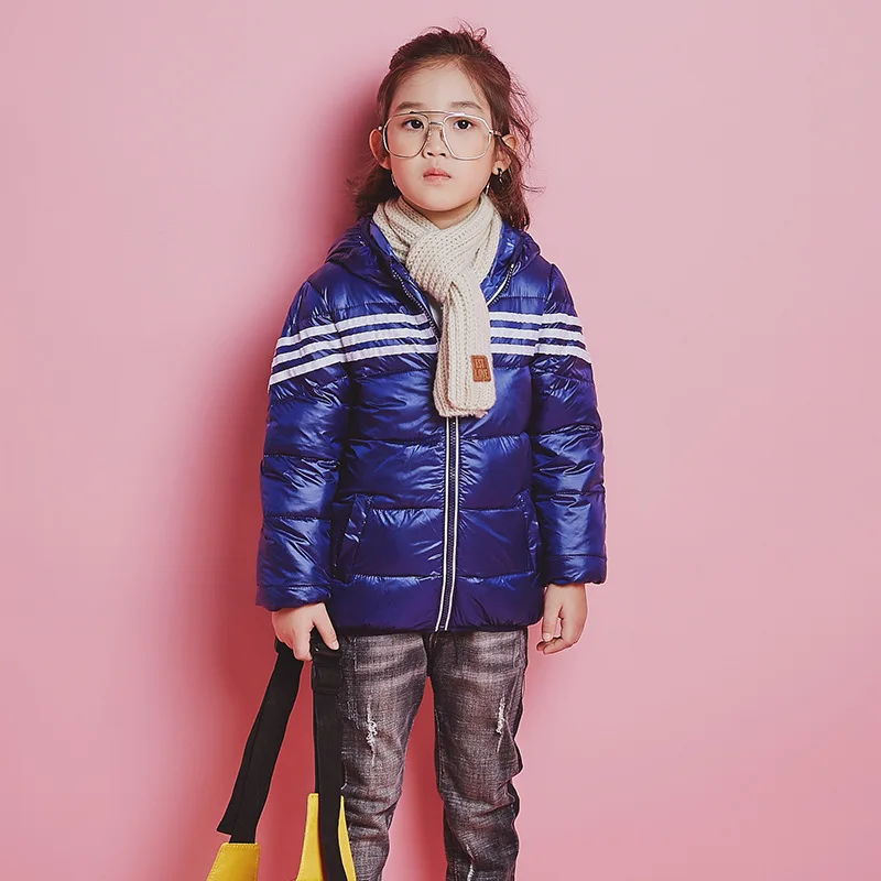 

2018 Children's Down Jacket Girls Boys Winter Jacket Boy Winter Coats Kids Warm Fashion Stripe Hooded Outerwear 3-8 Years 1807