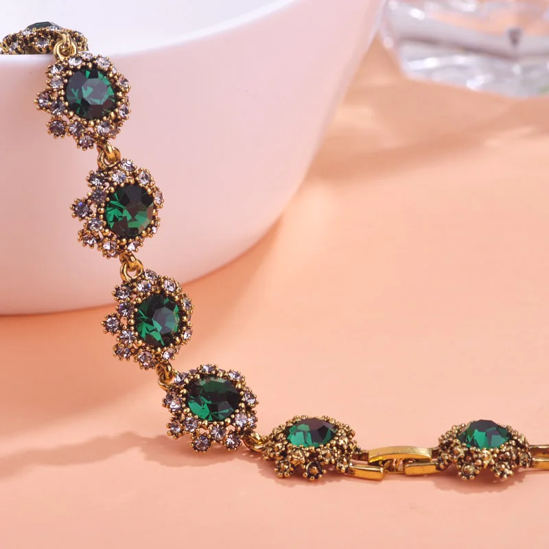 Vintage Women Jewelry Brand Love Bracelets Rhinestones Bangles Pulseras Pulseira Antique Gold Color Party Bijoux Free