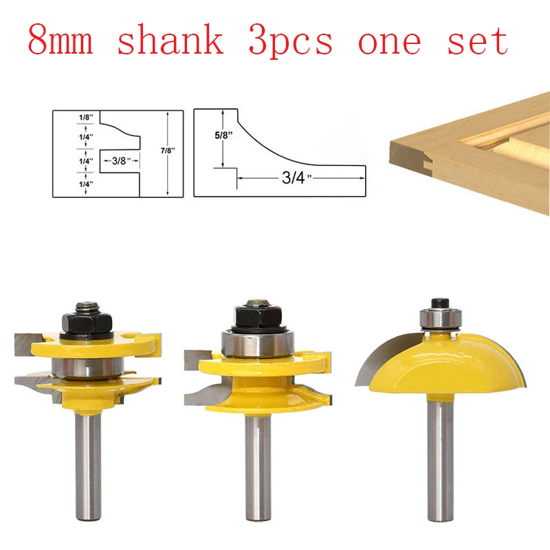 3 шт. железнодорожных и стиле с Панель Бит Маршрутизатора Бит-Ogee-8 мм хвостовик деревообрабатывающей резак шип резак для Деревообработка