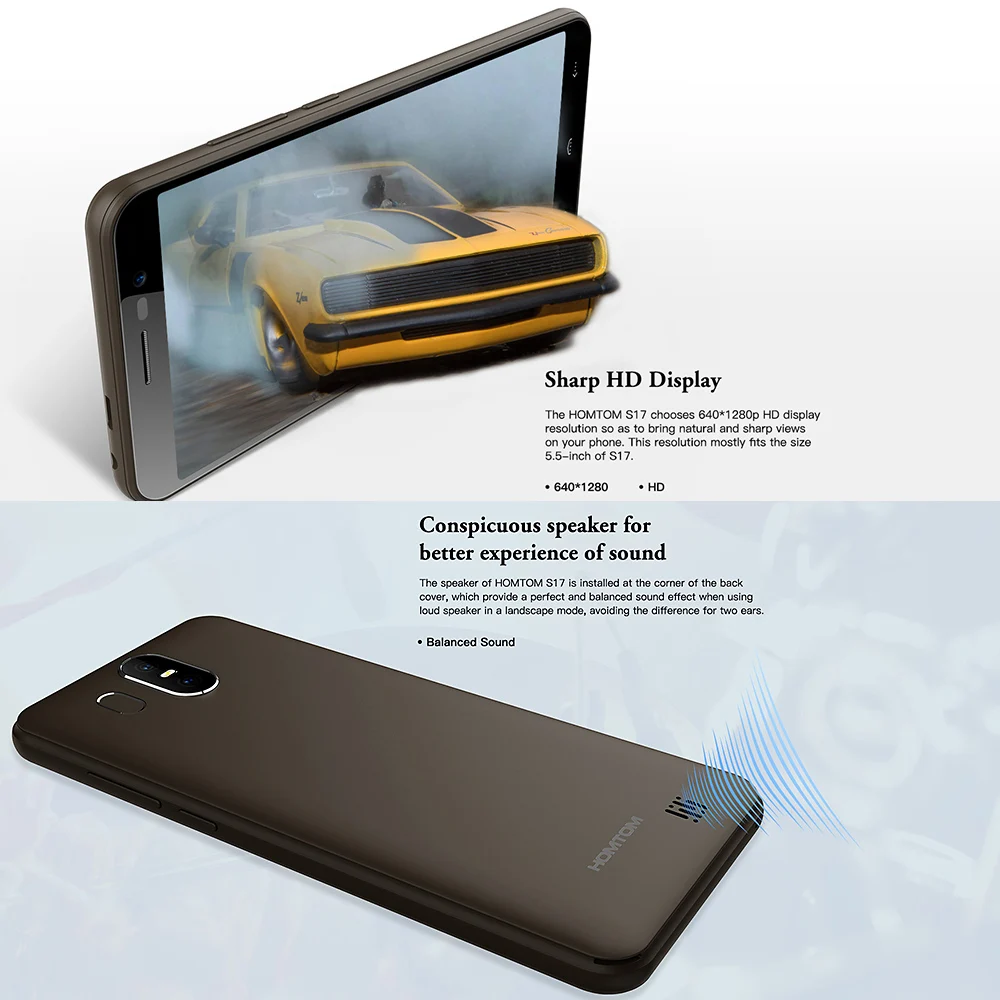 HOMTOM S17 5,5‘’ 18:9 дисплей Android 8,1 2 GB 16 GB память13MP+ 2MP двойной камеры смартфон 3000 mAh Face ID отпечатков пальцев мобильный телефон