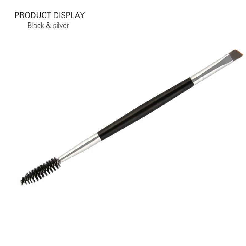 Double-ended Eyebrow Brush Multicolor Wood Handle Eyelashes Eyebrow Flat Angled Brush Comb Eye Makeup Cosmetic Brushes - Handle Color: Black- Silver