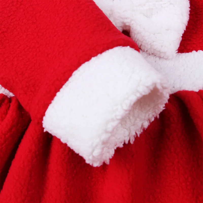 Рождественский костюм для новорожденных Санта-Клаус, одежда для костюмированной вечеринки детское флисовое платье для девочек+ шапка, комплект, Рождественский новогодний костюм, комбинезон
