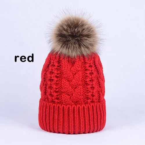 Женские вязаные шерстяные шапки с меховыми помпонами, зимняя бархатная шапка, вязаные крючком уличные теплые шапочки, шапка черепки, шапка s, шапка Sombreros - Цвет: red