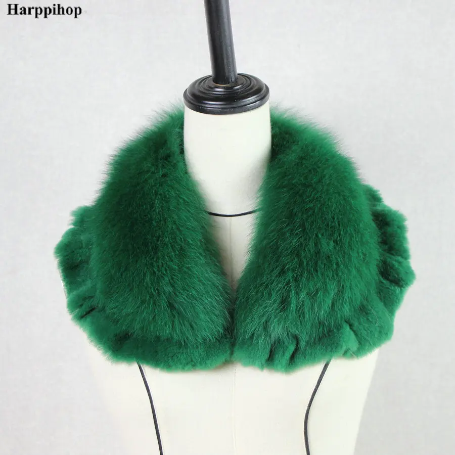 Harppihop* Женское зимнее пальто украшения на шею натуральный Лисий меховой воротник шарф с мехом кролика рекс кружева - Цвет: green