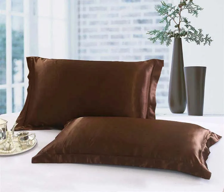 Роскошный Шелковый Атласный наволочка кофейного цвета, наволочки с двумя королевскими наволочками, длинная подушка, наволочка для одного/двойного размера
