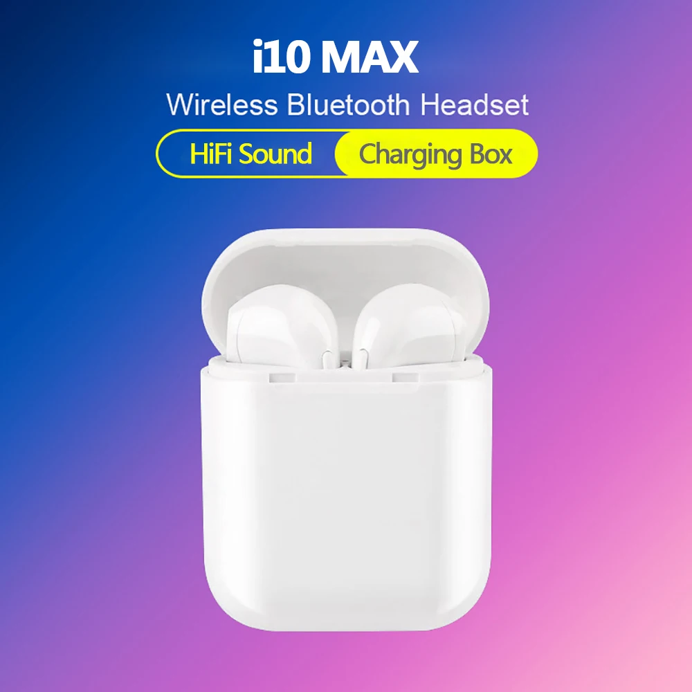 

New Bluetooth earphone i10 MAX wireless connection bluetooth4.1 in-ear sports earset for Android IOS phone call listen music