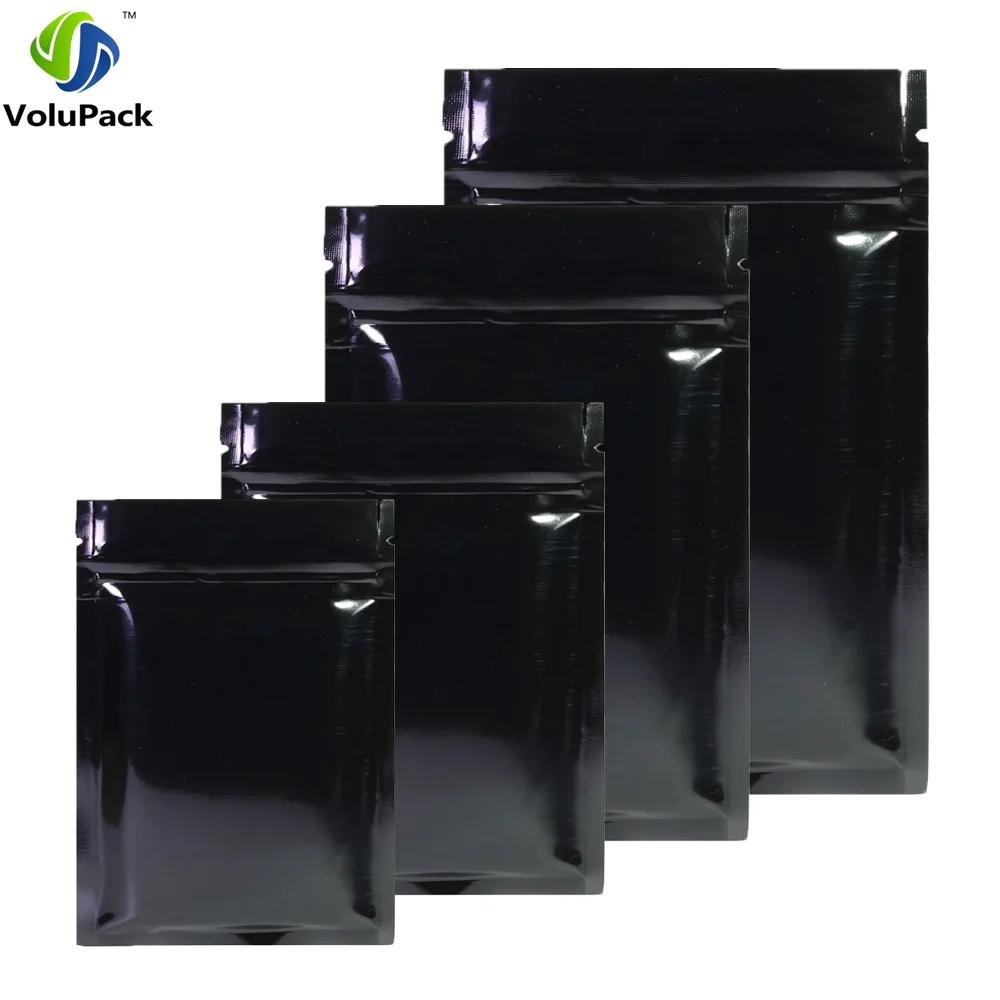 

7.5*10CM, 100PCS Glossy Black Resealable Plastic Pouch Double Side Metallic Mylar Aluminum Foil Zip Lock Bag Flat Bottom Zip ag