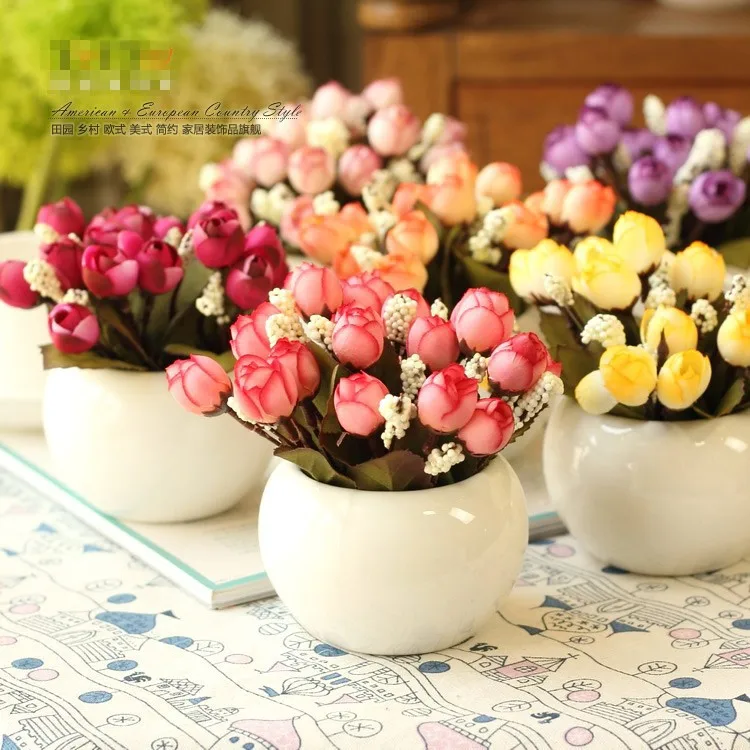 Free Shipping quality Ceramics vase + silk flowers artificial flower set home decoration | Дом и сад