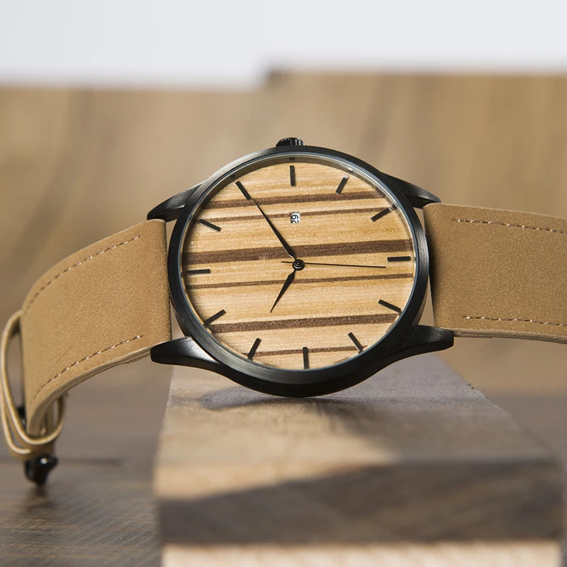 BOBO BIRD WG16 Simple Top Brand Luxury Metal Quartz Wrist Mens Watch Calendar Display Wood Dial Face Watches Accept OEM Relogio
