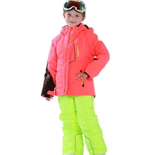Kids Red Ski Jacket Match Solid Color Ski Pants for Boys and Girls Windproof Waterproof -30 Degree Free Shipping