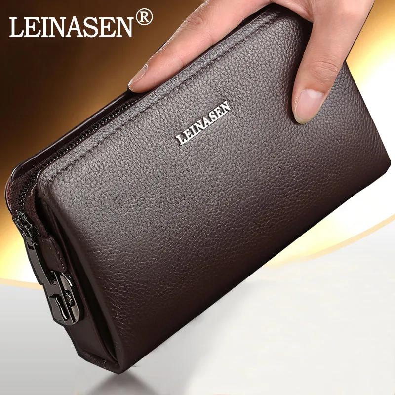 

LEINASEN Brand Men wallet genuine leather bag wiht coin pocket zipper card for phone Business Long purse Clutch Large Wallet new