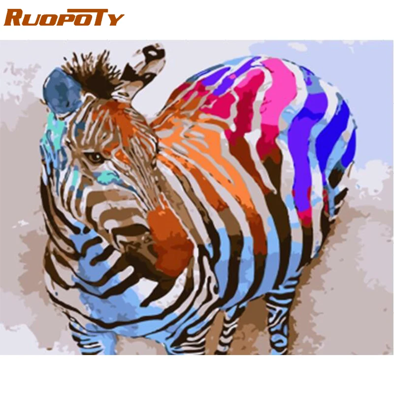 RUOPOTY Frame Colorful Zebra DIY Painting By Numbers Animals Wall Art
