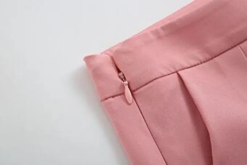 Офисные женские, облегающие розовый комплект из двух предметов для маленьких девочек для возраста; костюмы средней Длина пояса Блейзер Короткие плиссированные юбки модный Женский блейзер наборы для ухода за кожей