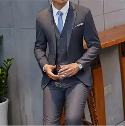 2018 Новый Популярный бренд серый костюм Для мужчин смокинг жениха Стиль пиджак Slim Fit 3 предмета костюмы на выпускной, свадьбу мужской костюм