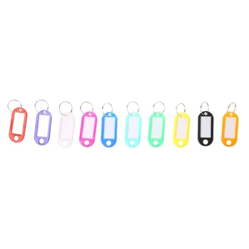 

Lot Of 10 Plastic Keychain Key Split Ring ID Tags Name Card Label Language