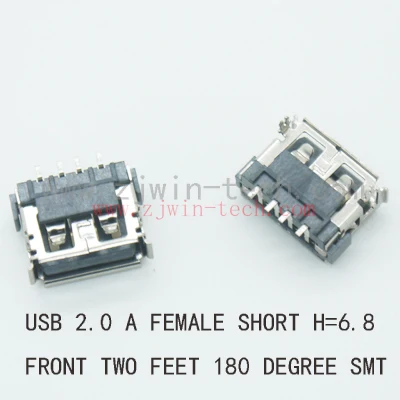 

10PCS USB 2.0 AF Connector (Short Body) USB Jack Charging Socket Front 2Feet DIP 180Degree Pin SMT H=6.8