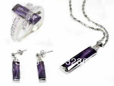 

7 color Beautiful Silver Plated Crystal Pendant Earring Ring Jewelry Set