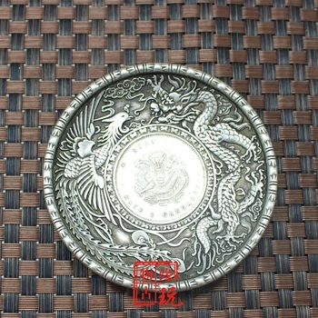

China Carved Tibetan silver writing-brush washer ornaments plates