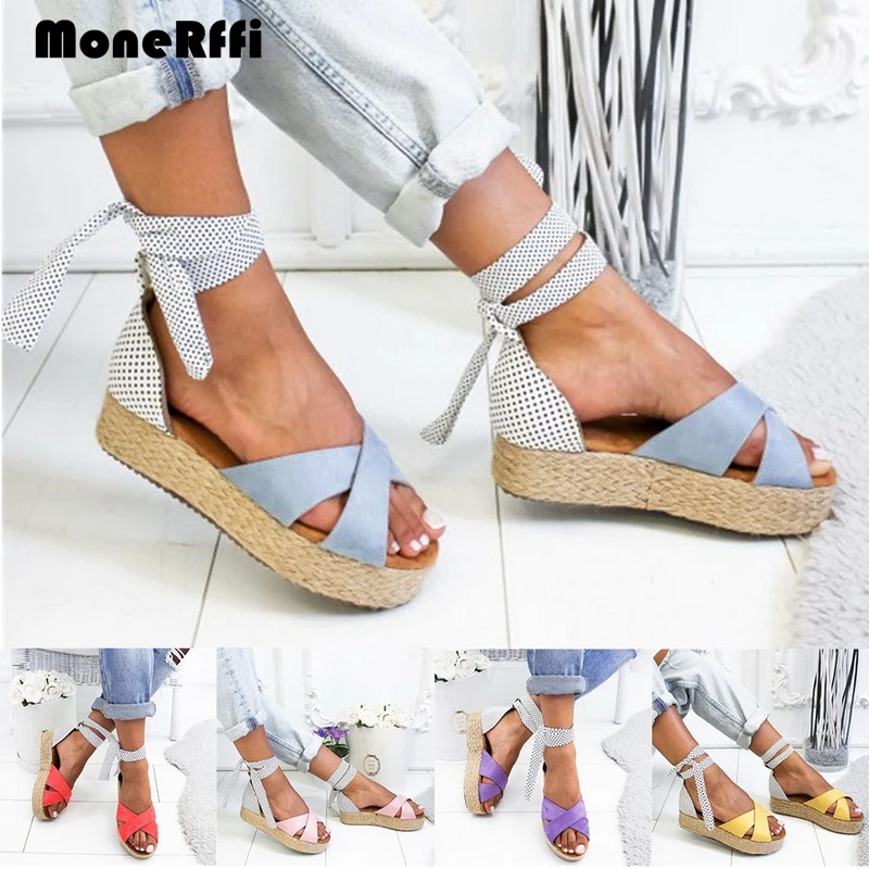 

MoneRffi 2019 Fashion Women's Sandal Ruffles Shoes Female Cross Bandage Sandals Summer Shoes Flats Lace-up Ankle Strap Sandals