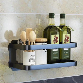 

Aluminum Punch-free Kitchen Shelf Wall Hanging Spice Rack Condiment Kitchenware Storage Rack Pendant LU5186