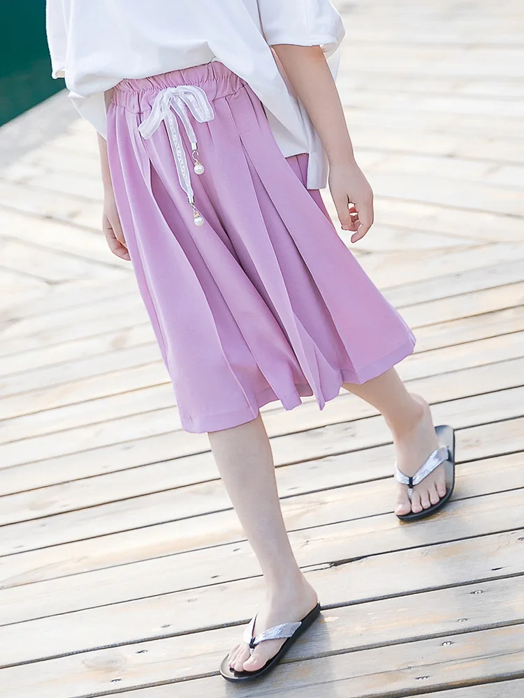 

2019 Pants Kids Girls Chiffon Wide Leg Pant Baby Girl Summer Clothes Teenagers Loose Cropped Trousers Big Girls Teens 7 10 12 14