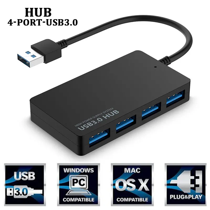 Новинка 5 Гбит/с, высокая Скорость 4-Порты и разъёмы USB 3,0 Портативный компактный концентратор адаптер для ПК, ноутбука, компьютера,, Drop shipping