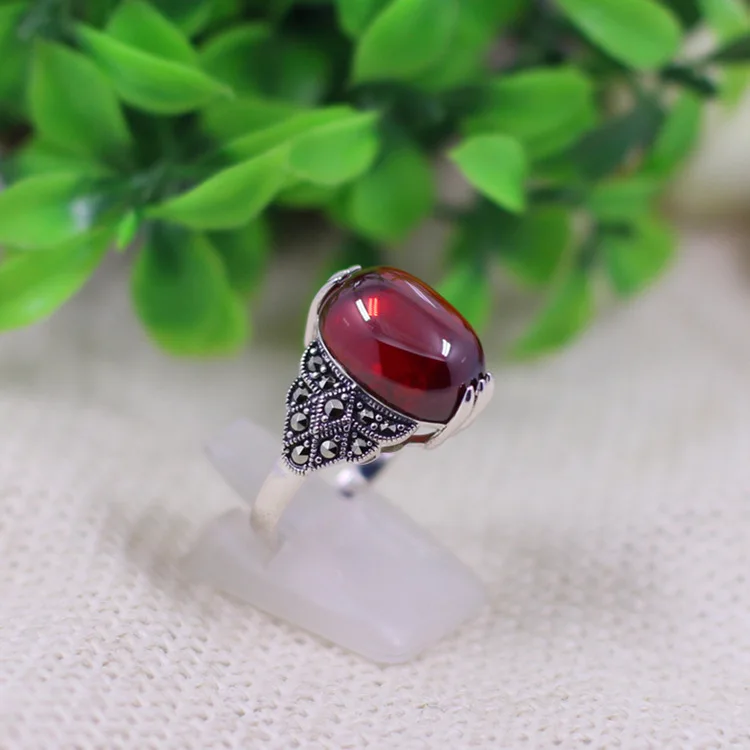 

Character Silver Items Thai Silver Wholesale S925 Pure Silver Ornaments With Six Claw Pomegranate Red Ring