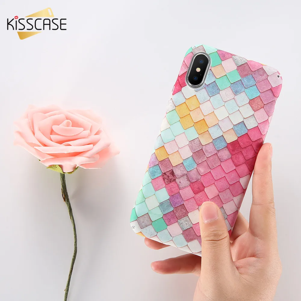 Kisscase 3D рыбы Весы чехол для iPhone 6 7 5S х Samsung S8 S7 note 8 Case милый розовый Huawei P10 p9 плюс