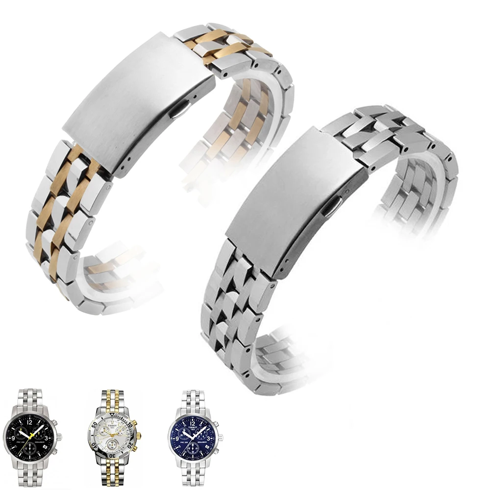 Vente CARLYWET 19mm Argent Deux Tons Or Bracelet Creux Bout Recourbé Bracelets Pour PRC200 T17 T461 T014430 T014410
