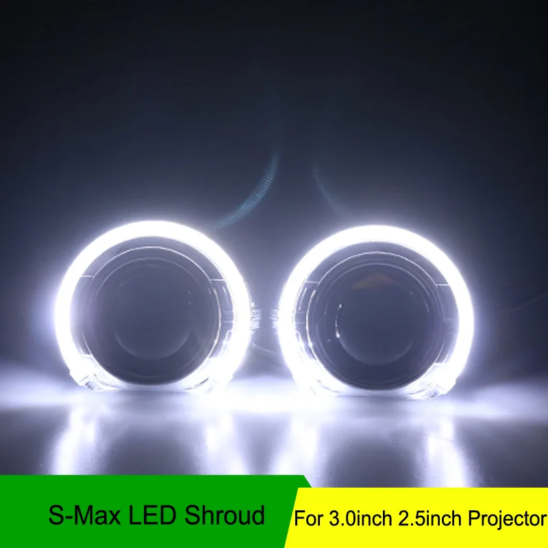 

Autoki LED Daytime Running Light Angel Eye Integrated Bezel Shrouds Masks S-max For 2.5& 3.0 Inches Bi xenon Projector Lens