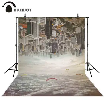 

Allenjoy professional photography background invert city future modern concept building hot air balloon backdrop photocall