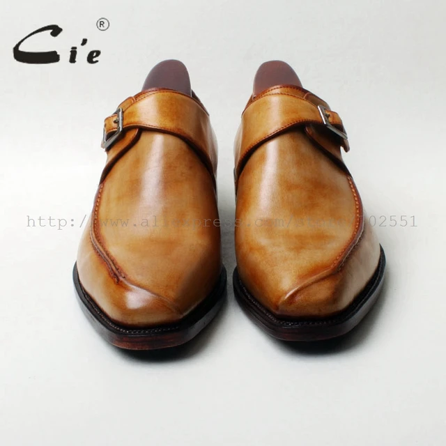 Free shipping bespoke handmade pure genuine baby calf leather men’s  monk straps color brown shoe TZ7