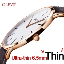 2018 OLEVS Роскошные Кварцевые часы Повседневное модные кожаные часы Для мужчин спортивные наручные часы из розового золота ультра тонкие часы