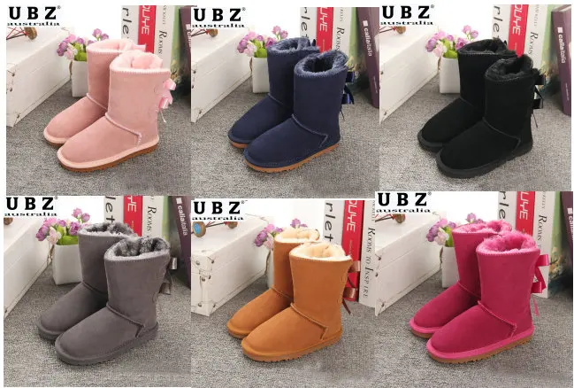 

2018 ubz brand Australia Style Ugs Kids Snow Boots Cute two Bow Back Children Winter Cow Leather Boots 3-16 years old
