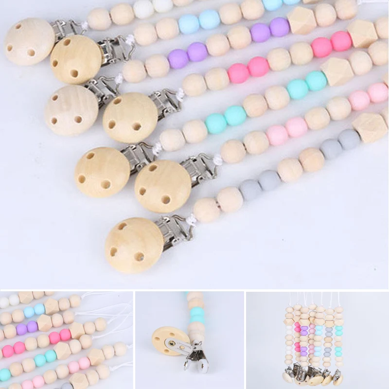 

Baby Pacifier Clip Chain Anti-Drop Rope Wooden Bead Dummy Clip Chupetas Soother Chew Pacifier Clips Leash Nipple Holder Teether